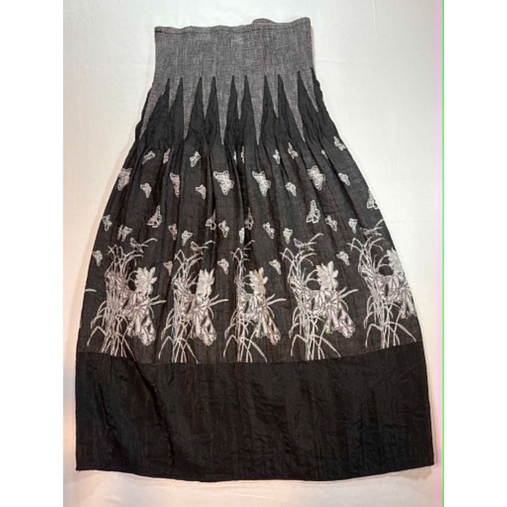 Lapis Women's O/S Black White Floral Smocked Maxi Skirt Convertible Midi Dress